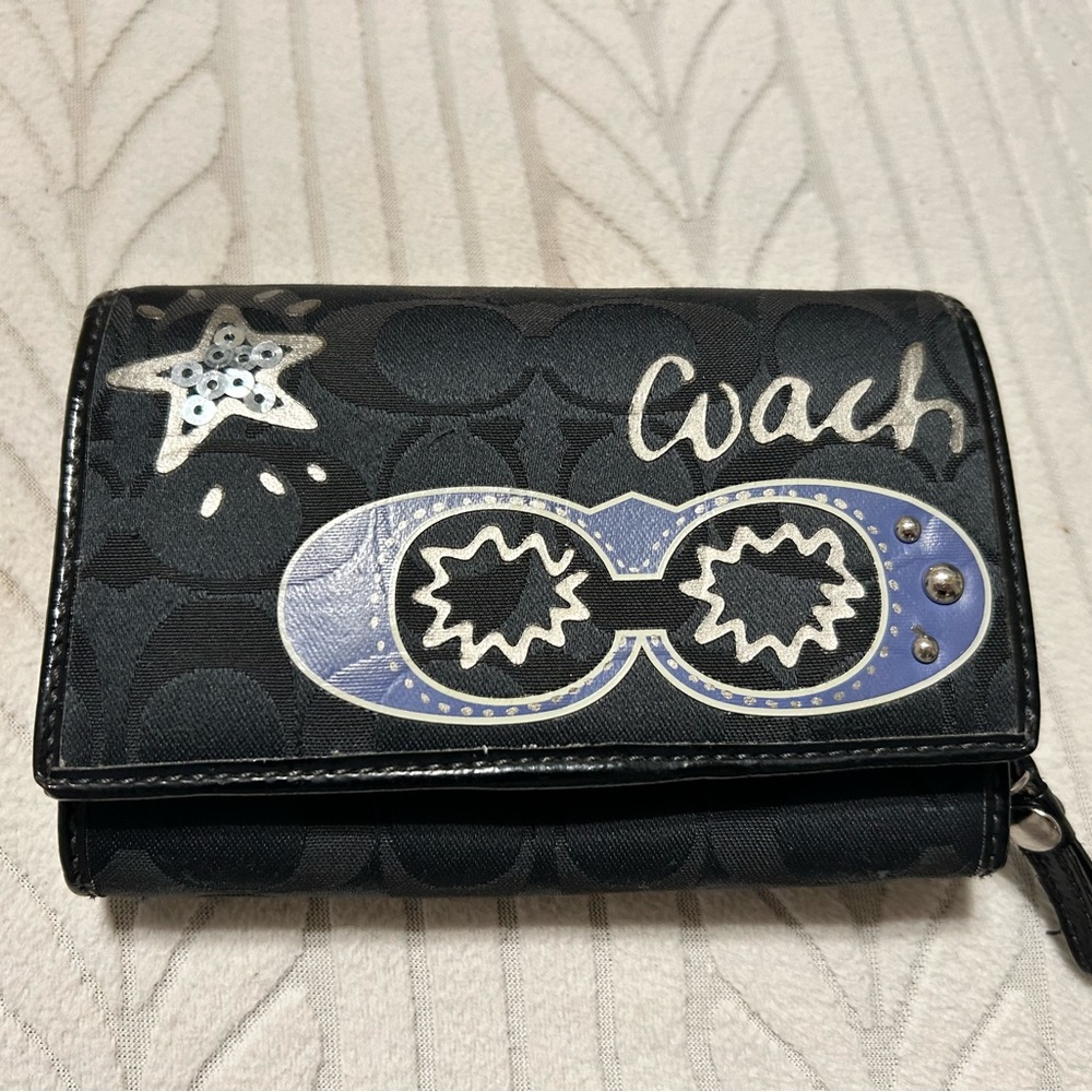 Rare Coach Y2K Black Op Art Graffiti Wallet